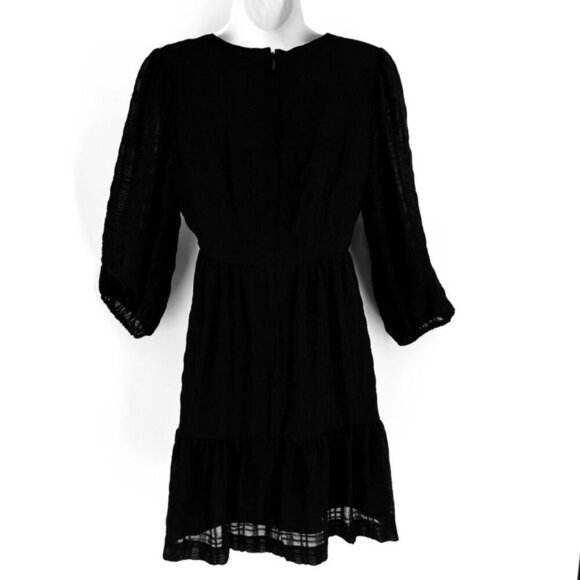 Madewell Puff-Sleeve Ruffle-Hem Mini Dress Size 00 Black Lined Woven Plaid - Picture 8 of 16